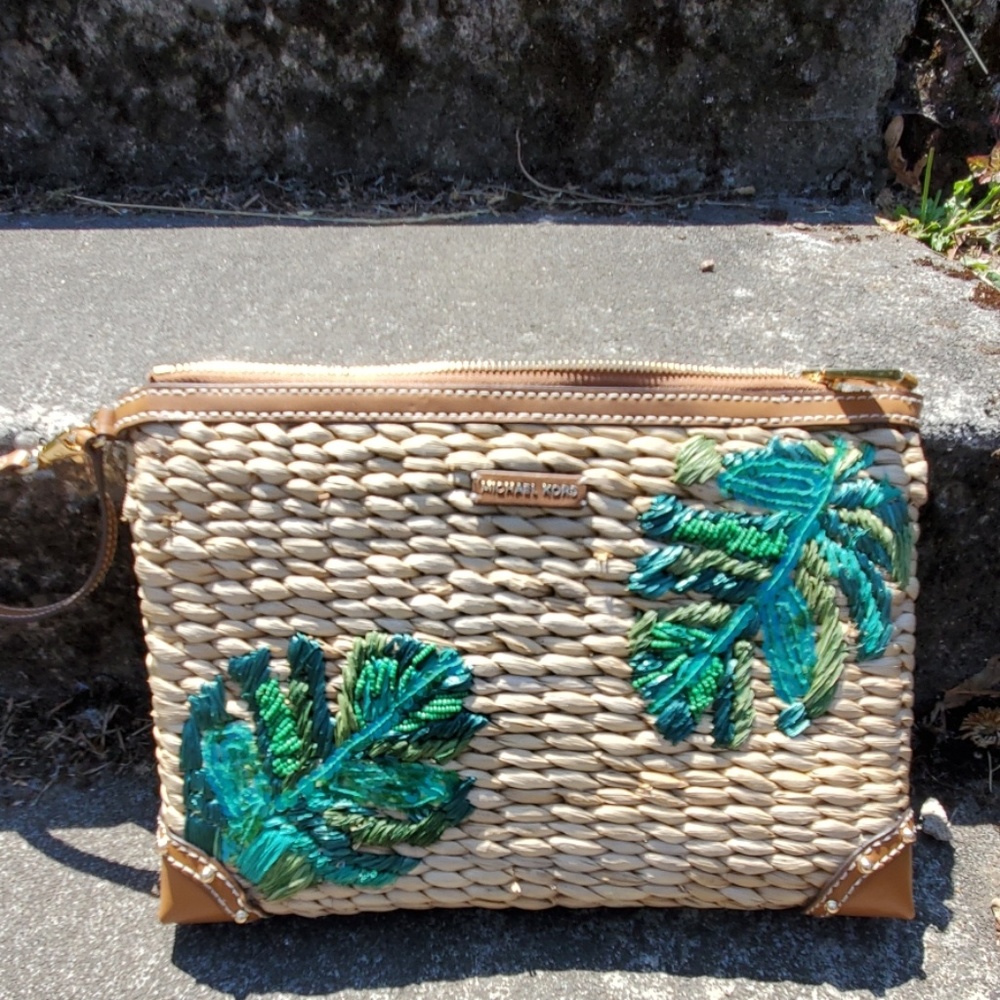 Michael Kors Extra Large Malibu Straw Zip Clutch
